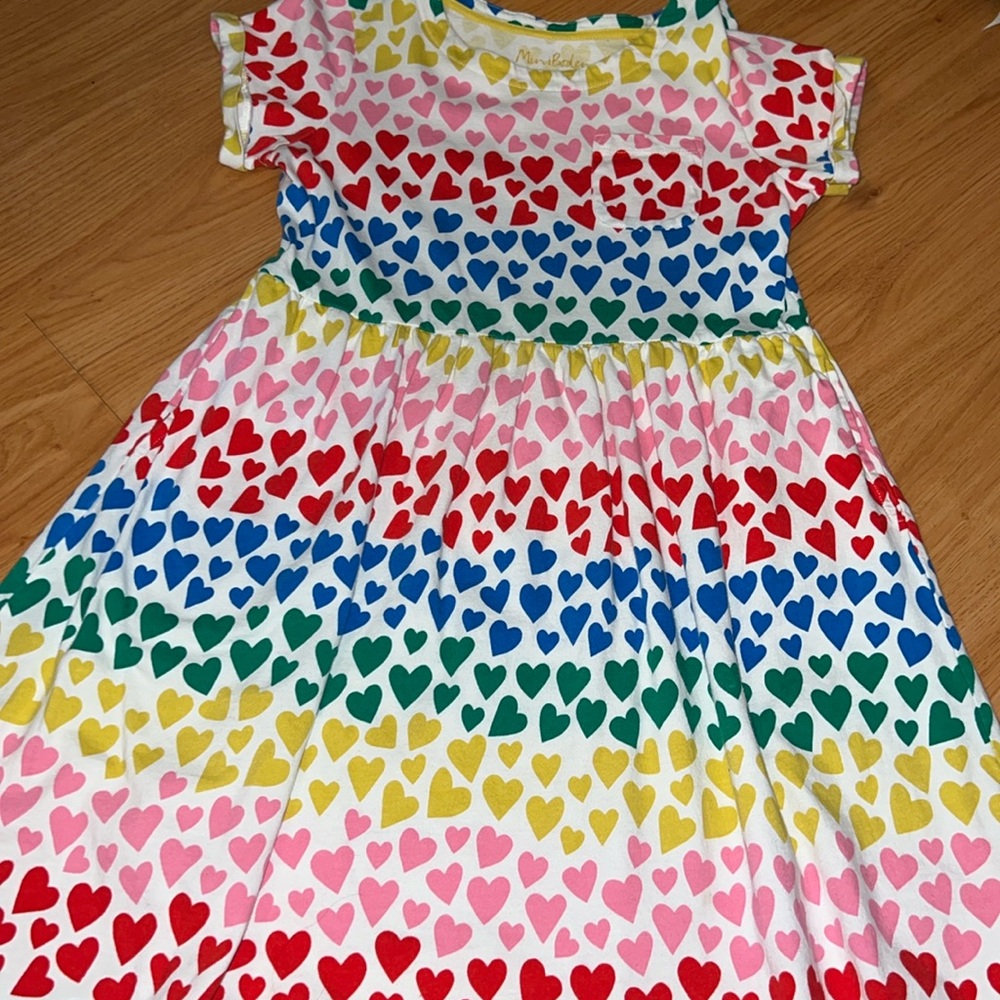 Mini Boden Rainbow Heart Dress Pink Girls 11-12 Y